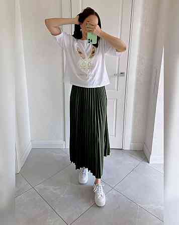 Женская классическая длинная юбка плиссе Хаки Одесса