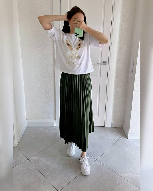 Женская классическая длинная юбка плиссе Хаки Одесса - изображение 2