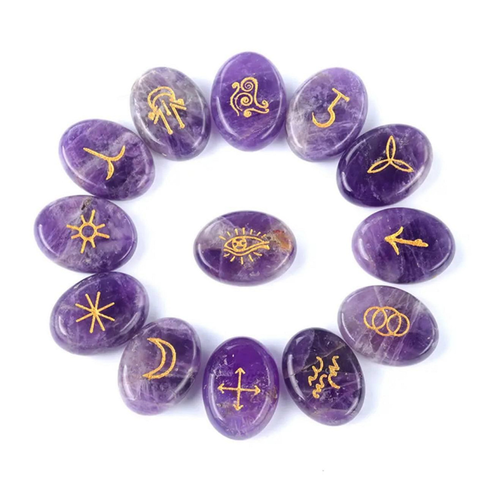 Вікканські руні. Відьмині руні. Руни з натурального каменю аметист 13 шт. в мішечку Київ - фото 2
