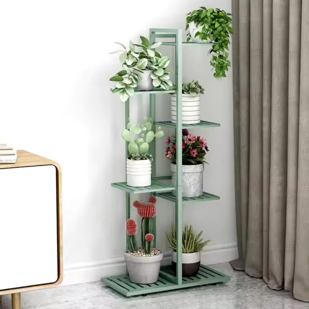 Полиця, стелаж для рослин і квітів в кімнату, підставка на колесах, металевий на 7 ярусів, зелений Кам'янець-Подільський - фото 1