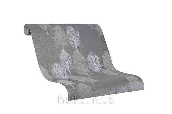 Шпалери вінілові на флізелін Marburg 82198 Giulia дерева білі сірі на чорному із сріблом 3д Київ