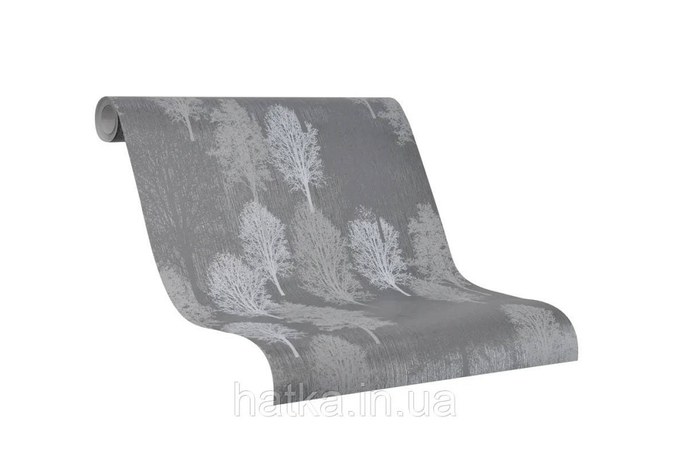 Шпалери вінілові на флізелін Marburg 82198 Giulia дерева білі сірі на чорному із сріблом 3д Київ - фото 2