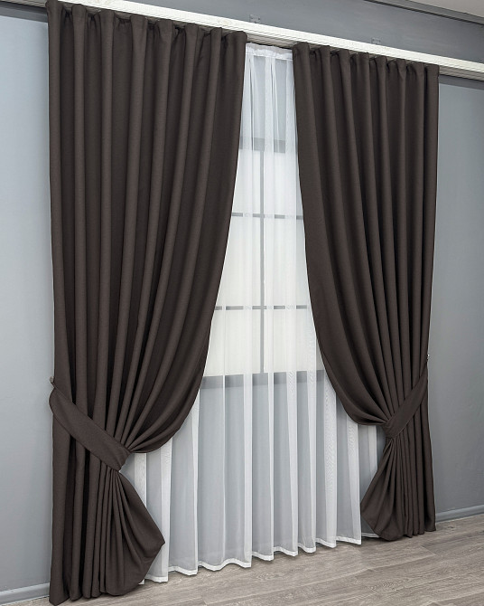 Комплект готовых штор VR-Textil Рогожка TERRA LUXE № 2066ш Венге 200х270 см 2 шт (32-465) Киев - изображение 3