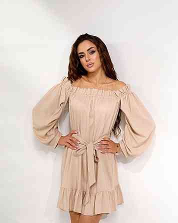 Жіноче легке романтичне мініплаття з льону. Пісочний, 46/48 Одеса