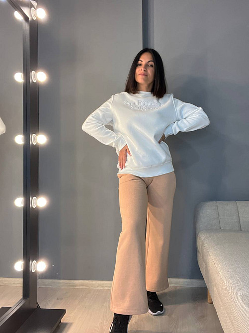 Штаны женские OLIVIA 2236 спортивные кюлоты укороченные на флисе бежевые, бежевый, L Киев - изображение 1