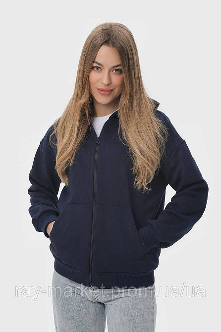 Худі на блискавці жіноче базове RAY PREMIUM LOOSE темно-синє (U0409W-Navy Blue) XL Київ - фото 2