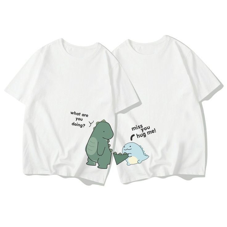 Парні футболки оверсайз з динозаврами «Hug me» Білий, M, M Чернівці - фото 1