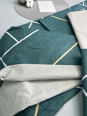 Комплект постельного белья Ideal Textile бязь изумрудно-берюзовый с геометрическим принтом Двуспальн Черновцы - изображение 8
