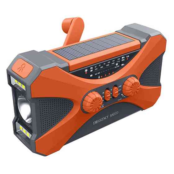 Радіоприймач AM/FM/WB (№AA) Elenxs з автономним живленням, LED-ліхтарик, павербанк 10000 mAh (Помаранчевий) Миколаїв