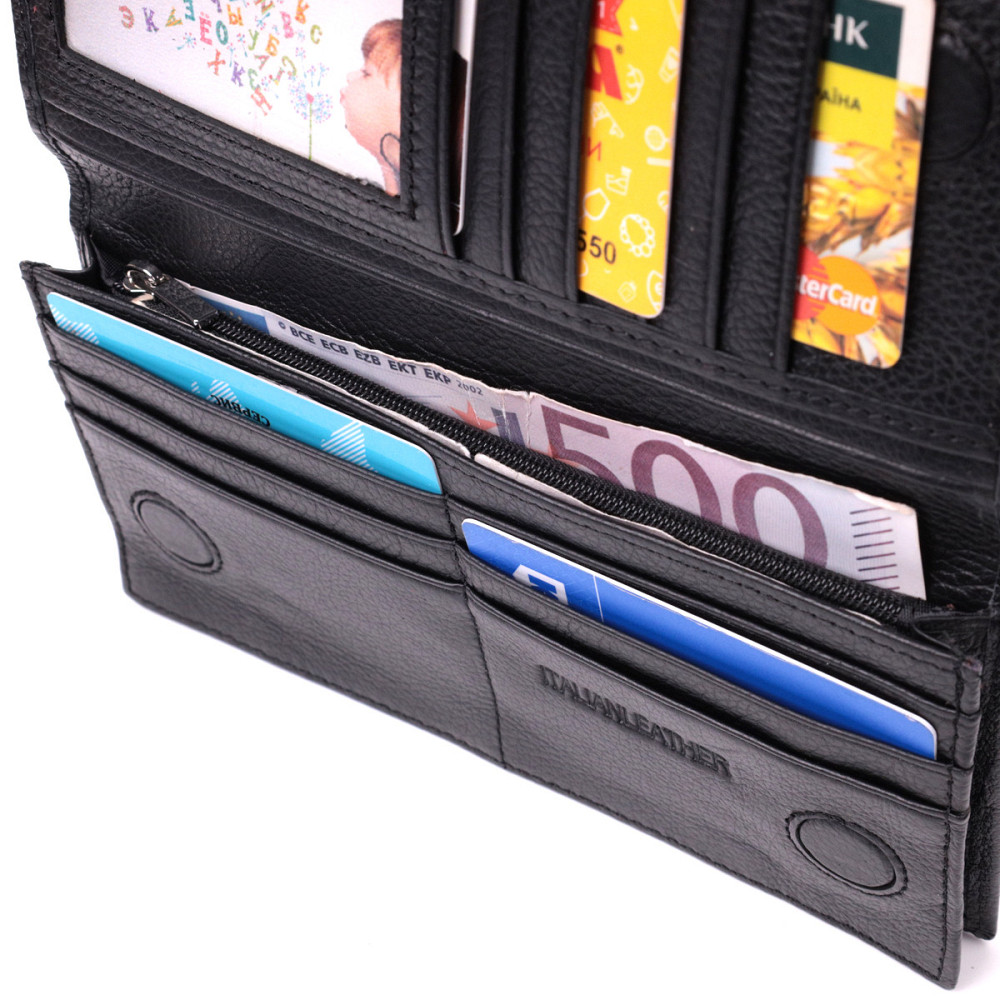 Місткий вертикальний жіночий гаманець на магнітах із натуральної шкіри Чорний (ST Leather) Київ - фото 10