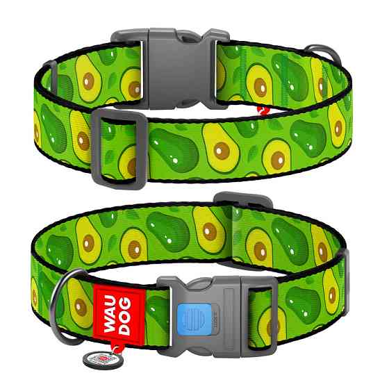 Нашийник для собак нейлоновий WAUDOG Nylon з QR-паспортом, малюнок "Авокадо", пластиковий фастекс, XXL, Ш 35 Вінниця