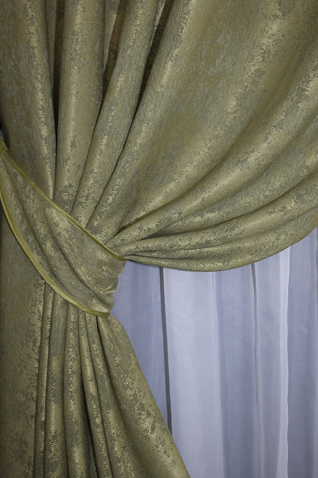 Комплект штор на люверсах VR-Textil Жаккард Sultan YL № № 1213ш Оливковый 150х250 см 2 шт (37-0062) Киев - изображение 4
