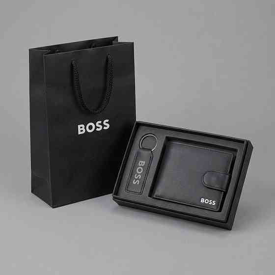 Мужской брендовый кошелек на кнопке Boss (7704-2) Киев