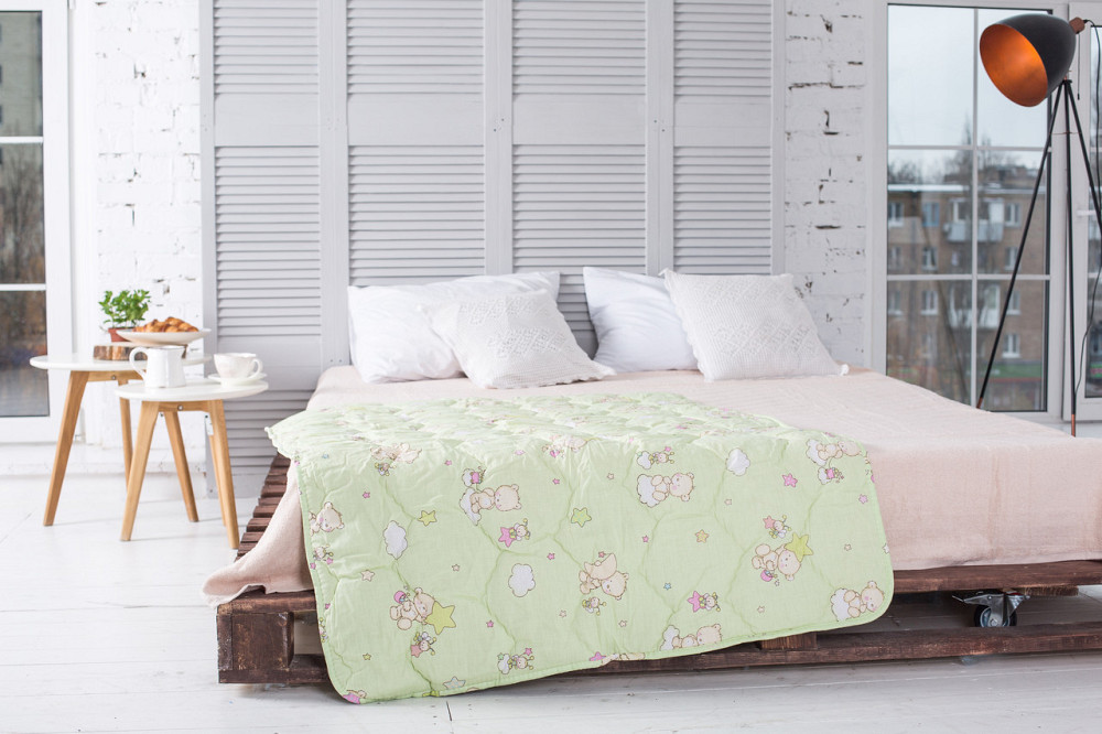 Ковдра дитяча Ecotton 110х140 см антиалергенна стьобана з бязі салатова 10-0214 green Коломыя - изображение 2