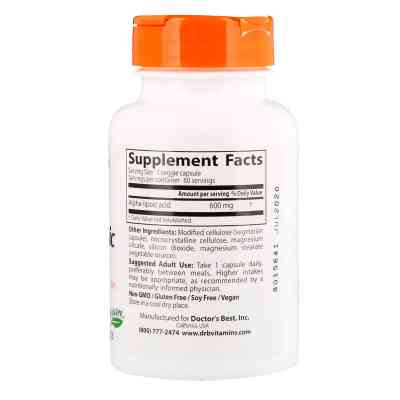 Антиоксидант Doctor's Best Альфа-липоевая кислота, Alpha-Lipoic Acid, 600 мг, 60 капсу (DRB-00133) Винница
