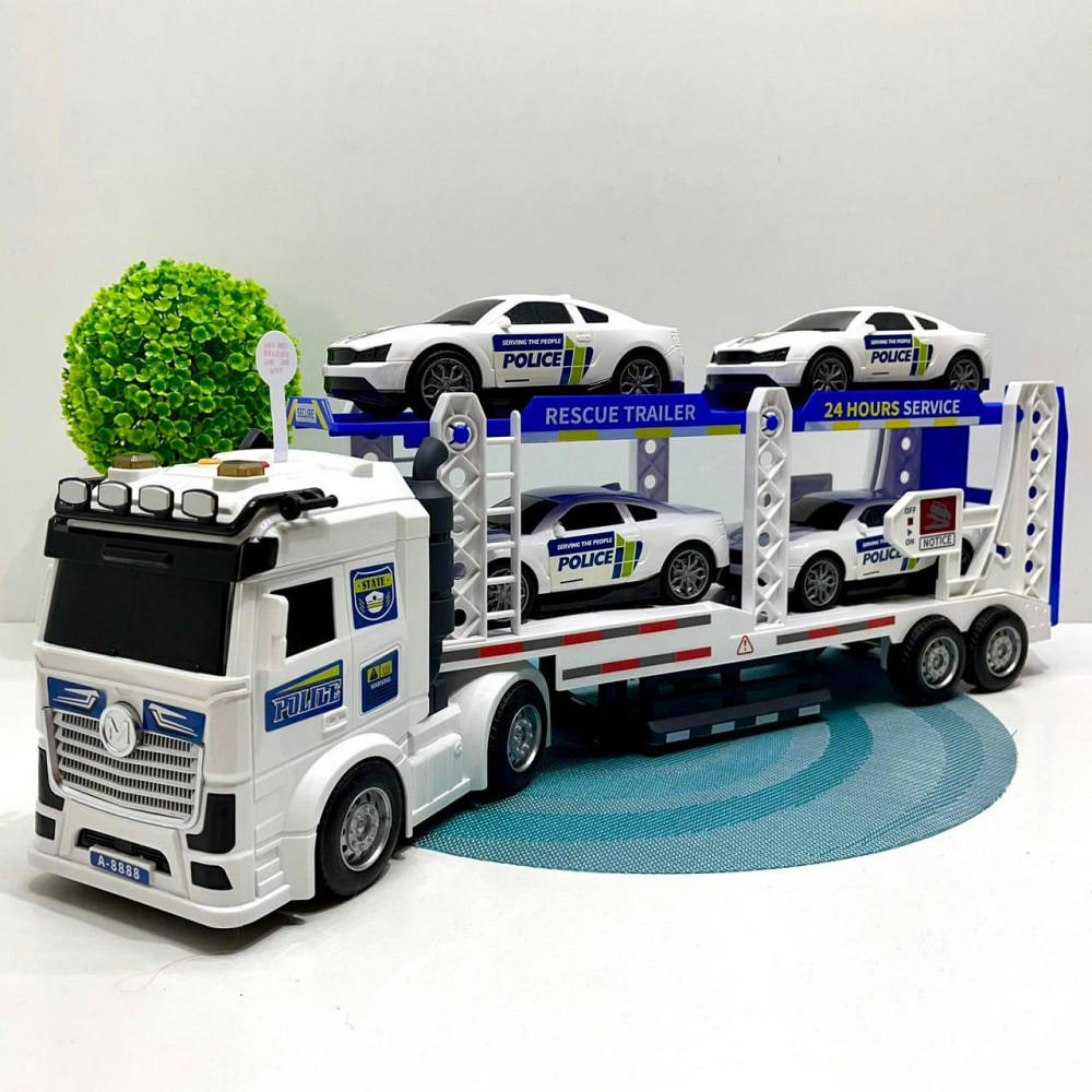 Трейлер Поліцейський вантажівка світло звук машинки 4in рухомі з'єднання Біло-синій (JP588-80) Чернигов - изображение 1