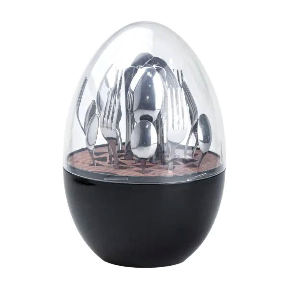 Набір столових приладів на 6 персон із нержавіючої сталі 24 штуки з підставкою Яйце Чорний HP78811 Київ - фото 2