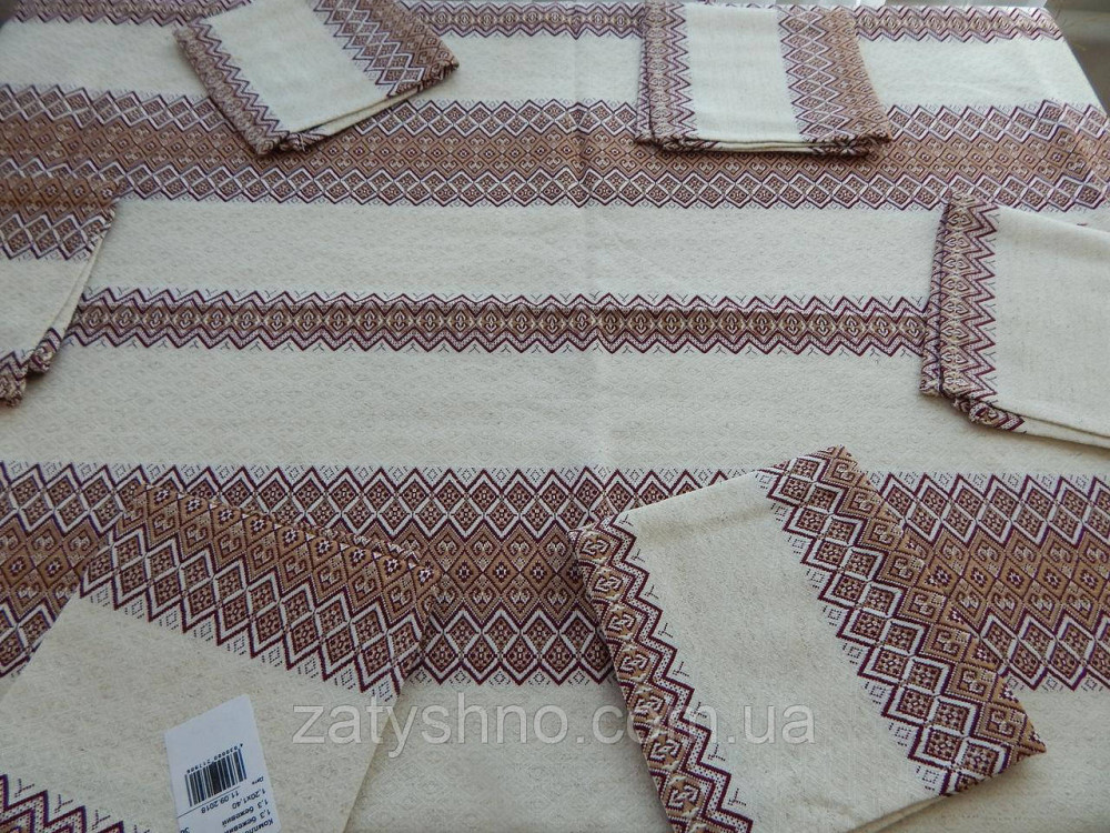 Нежная кофейная скатерть с салфетками вышитая Киев - изображение 1