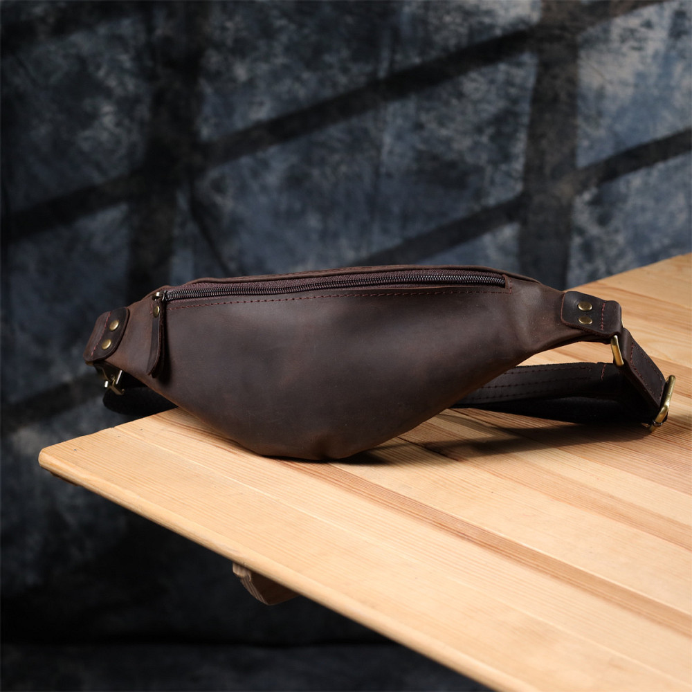 Мужская стильная бананка из натуральной винтажной кожи Shvigel 23130 Коричневый Киев - изображение 8