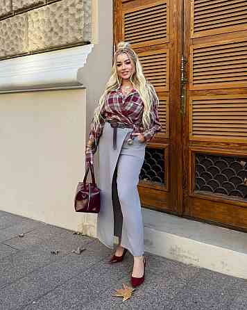 Жіночі базові штани з імітацією спідниці костюмка Сірий, 48/50 Одеса