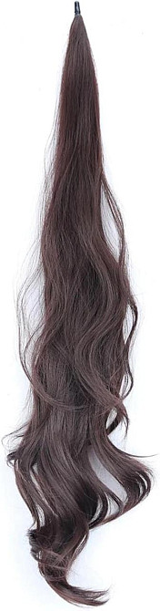 Накладний хвіст каштановий 30 дюймів, 75 см хвилястий, синтетичний, термостійке волокно коричневе, колір 04 Київ - фото 1