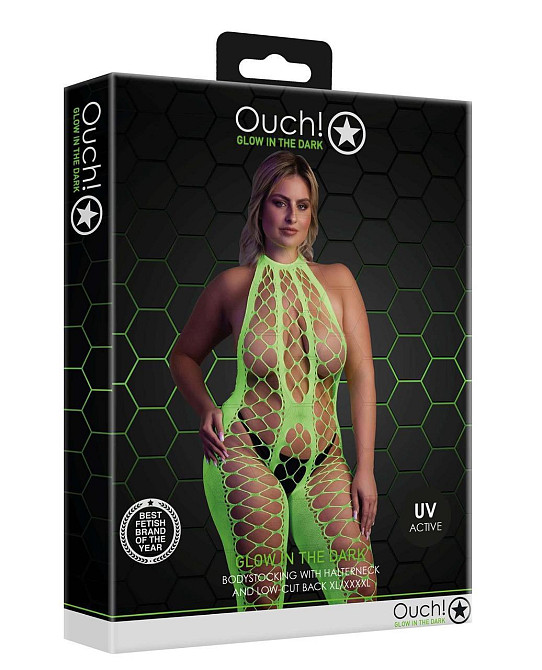 Бодістокінг - Ouch! Bodystocking With Halterneck Green, XL/4XL Sex Aura Київ - фото 3