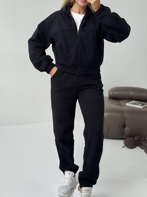 Женский повседневный теплый костюм на молнии с поларом флиса Черный, 42/44 Одесса - изображение 1