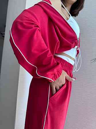 Женский прогулочный костюм тройка: кофта топ и штаны  двунить + микродайвинг Красный, 46/48 Одесса