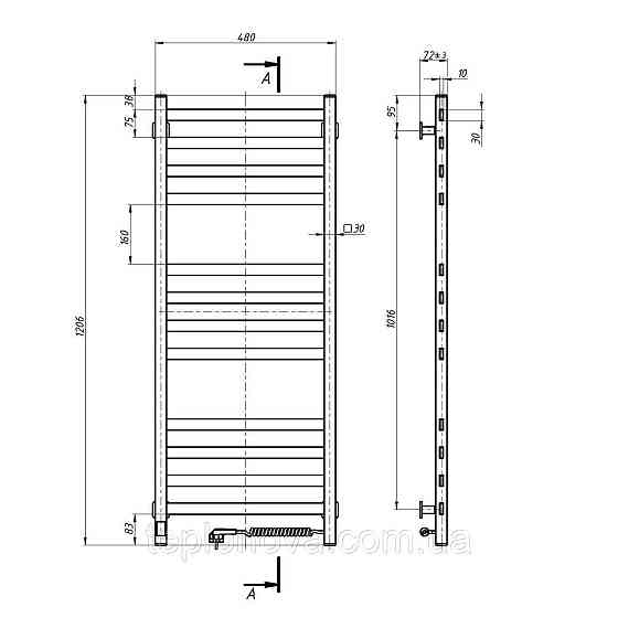 Полотенцесушитель Авангард 480х1200 Sensor правый с таймером, белый Черновцы
