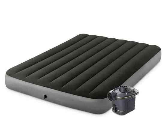 Матрац надувний Intex 64779 з електронасосом 203x152x25 см, сіро-зелений Київ