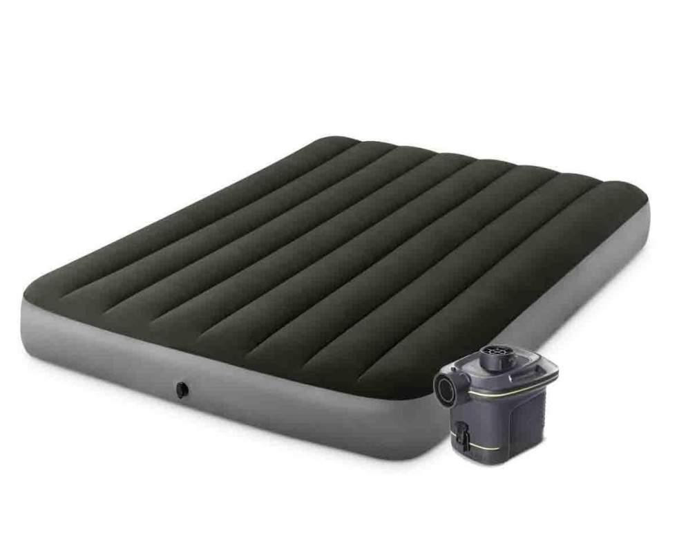 Матрац надувний Intex 64779 з електронасосом 203x152x25 см, сіро-зелений Київ - фото 1