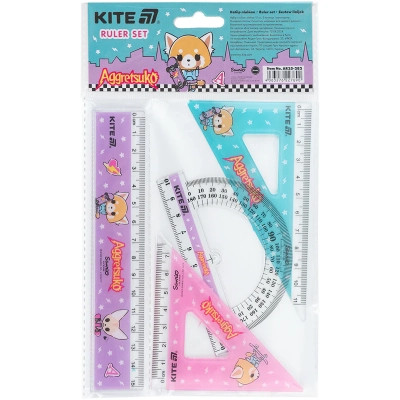 Лінійка Kite набір: лінійка 15 см, 2 косинця, транспортир Aggretsuko (AR25-282) Вінниця - фото 2