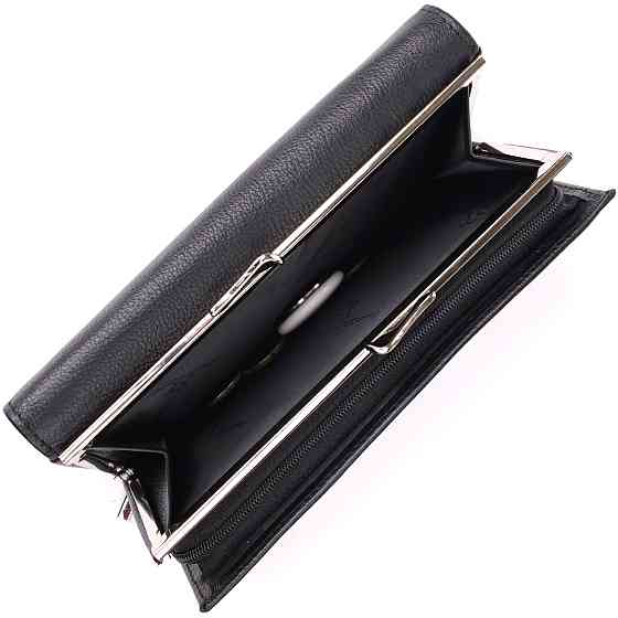 Функціональний жіночий гаманець на магнітах із натуральної шкіри ST Leather 23112 Чорний Київ