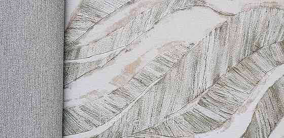 Шпалери вінілові на флізеліновій основі Rasch Ascona 1.06х10 метрове листя структурне зелене із золотистим Київ