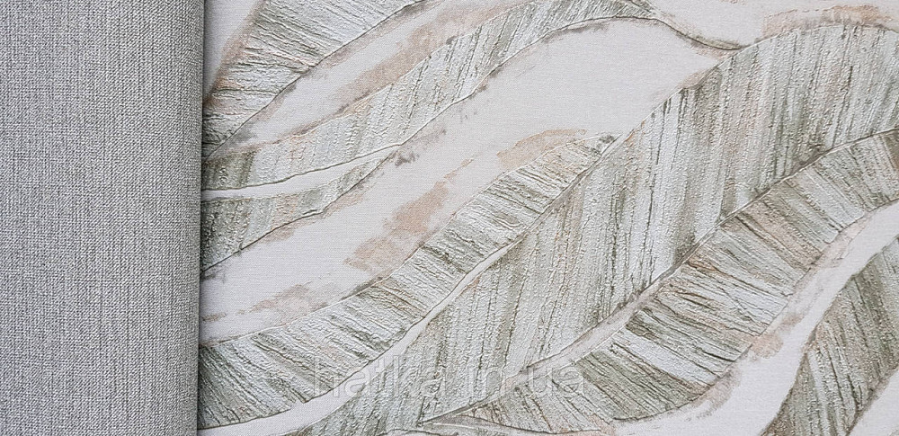 Шпалери вінілові на флізеліновій основі Rasch Ascona 1.06х10 метрове листя структурне зелене із золотистим Київ - фото 2