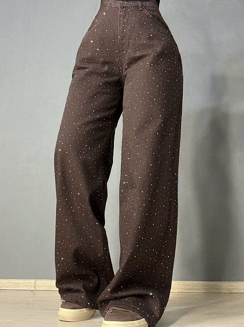 Джинси жіночі Dk-49 1720 Palazzo Baggy з камінцями широкі коричневі, коричневий, 40, 40, 81 см, 117 см Київ - фото 11
