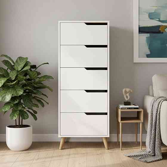 Комод высокий с ножками в цвете Орех светлый 5 ящиков М-ЗОН Борн 500 Нимфея Альба (белый) (MZN-031111) Львов