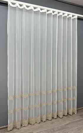 Тюль "Грек-сітка" з вишивкою колір молочний з бежевим 1473т Київ