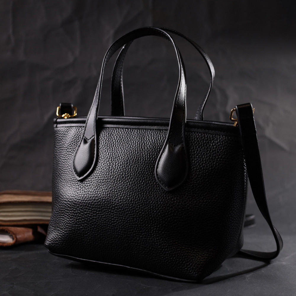 Містка сумка з двома ручками з натуральної шкіри Vintage 22286 Чорна Київ - фото 8