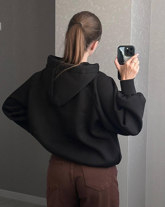 Жіноча базова тепла худі оверсайз трьохнитка на флісі Одеса - фото 2