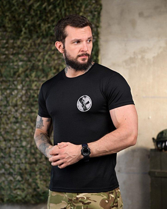 Тактична чоловіча потовідвідна футболка принт бій чорна Одеса - фото 3