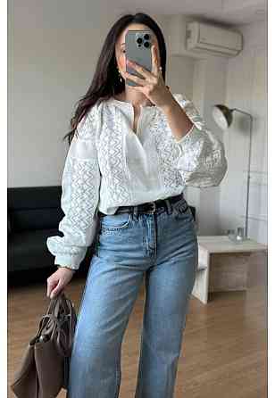 Женская белая современная вышиванка 80% хлопок, 20% полиэстер. 44 Одесса