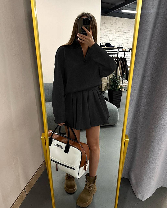 Женский стильный прогулочный костюм двойка: кофта и юбка двунить Черный, 46/48 Одесса - изображение 1