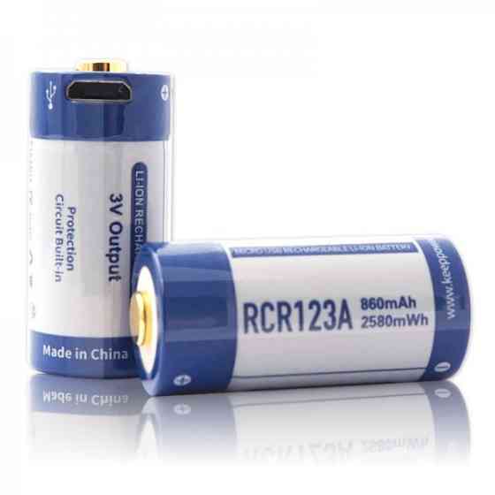 Аккумулятор Keeppower 16340 RCR123A Li-ion 3.0В 860mAh с microUSB (Синий с белым) Винница