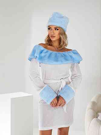 Женский набор снегурочки (платье+шапка+пояс) білий + блакитний Одеса