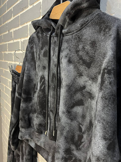 Костюм жіночий Joy One 98596 худі капюшон з джоггерами варений мармуровий утеплений чорний, чорний, L Київ - фото 14