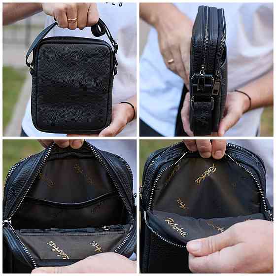 Чоловіча барсетка через плече, чорна, зерниста шкіра Київ