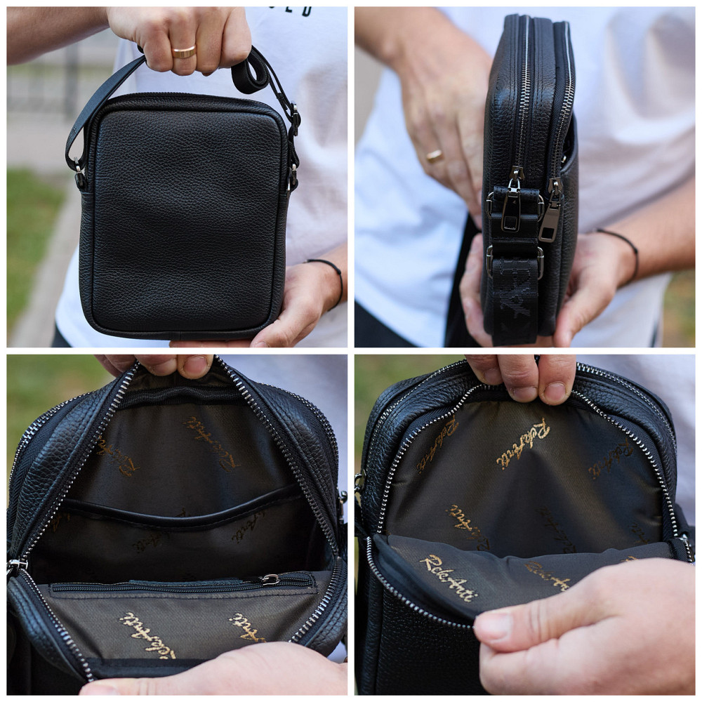 Чоловіча барсетка через плече, чорна, зерниста шкіра Київ - фото 6