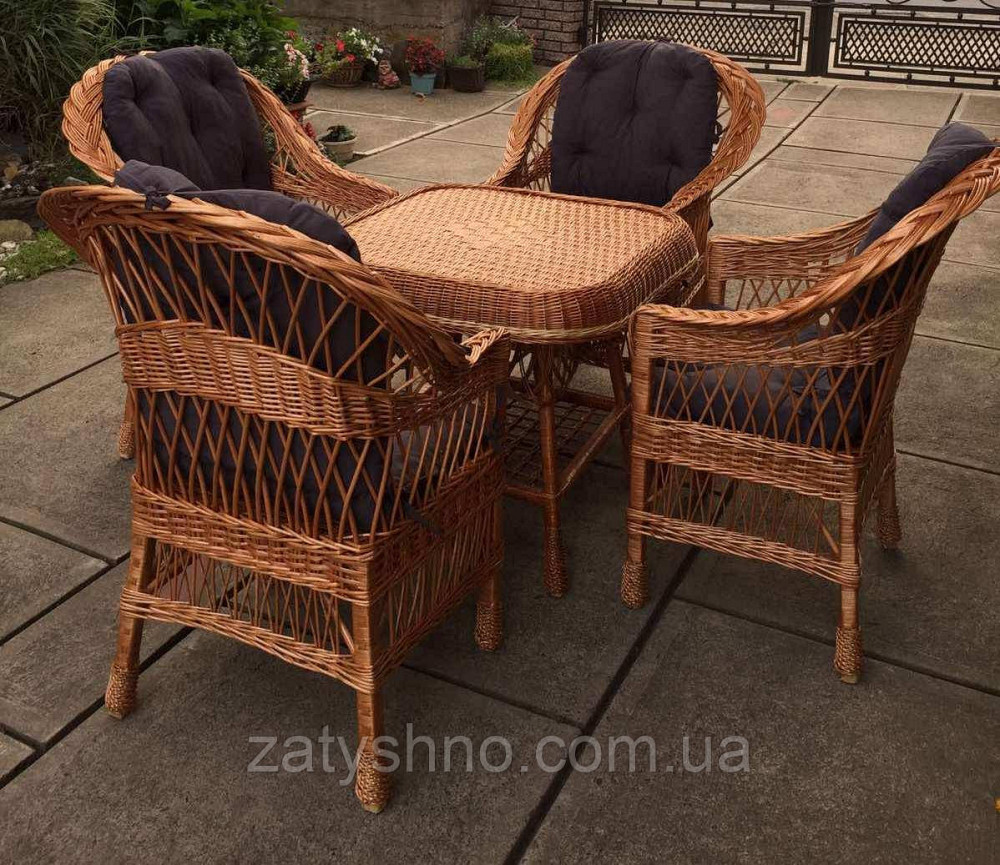 Меблі плетені з лози з 4 кріслами |  Меблі з лози плетені з квадратним столом | Київ - фото 7