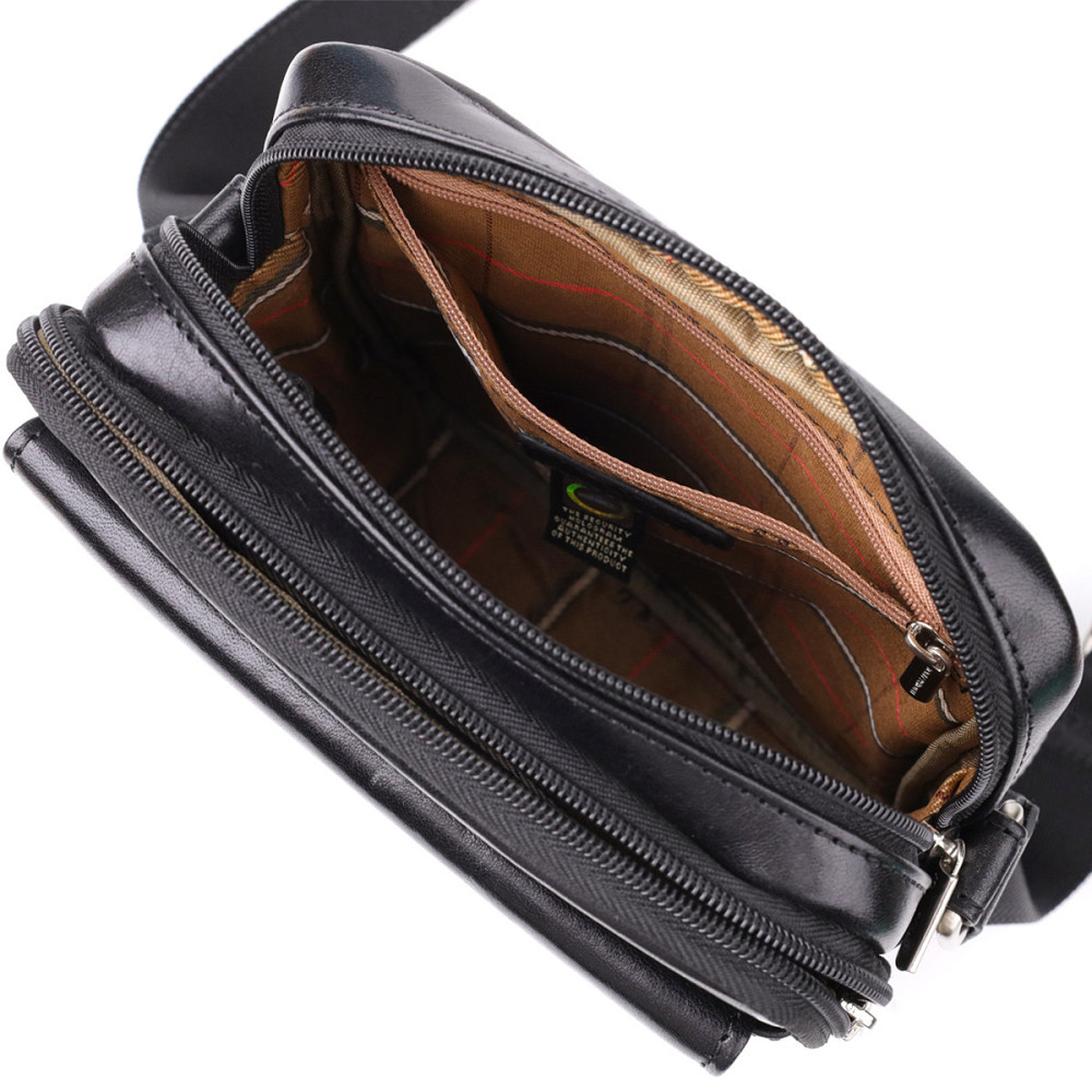 Відмінна чоловіча сумка з кишенями з гладкої натуральної шкіри Tony Perotti 20857_1 (9148-17 nero) Чорний Київ - фото 7